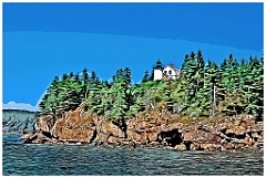 Bear Island Light Over Rock Cliffs in Maine -Digital Painting